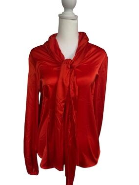 NWT Bar III Red Satin Tie-Neck Blouse